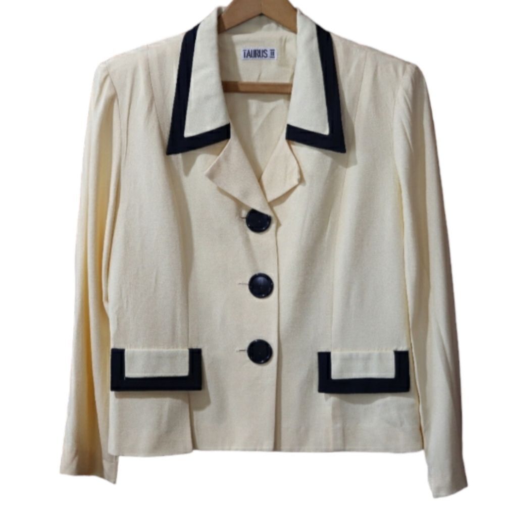Taurus II Yellow Structured Black Trim Large Button Vintage Blazer Medium